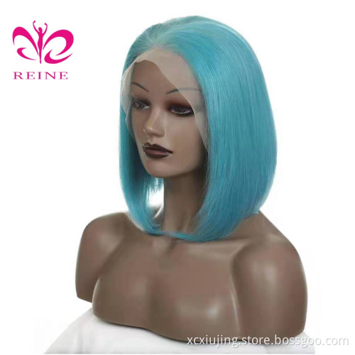 REINE Wholesale Pink Orange Blue Red Grey  Blond Fancy Color Wig Brazilian Virgin Human Hair Long Colored Lace Frontal Bob Wig